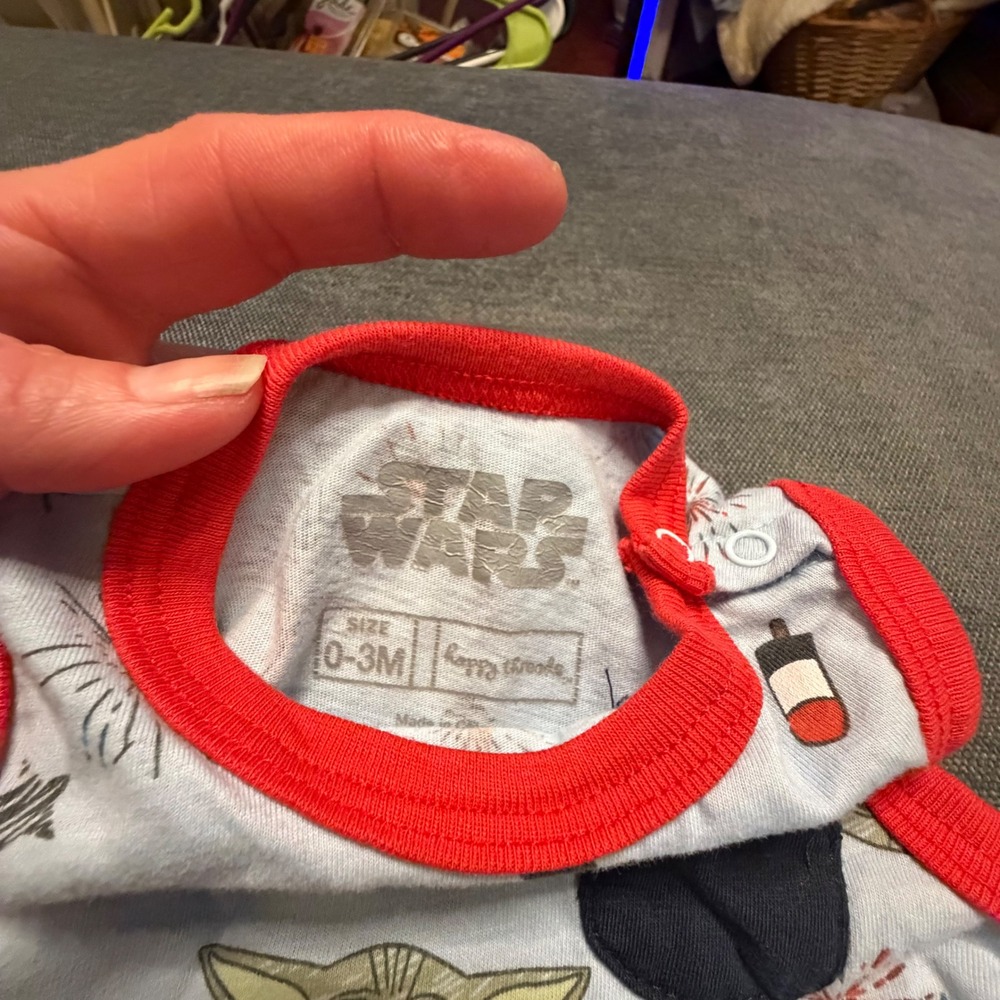 Star Wars Baby Yoda Grogu‎ Patriotic 4th of July Romper 0-3M Blue Red Sleeveless - Picture 3 of 4